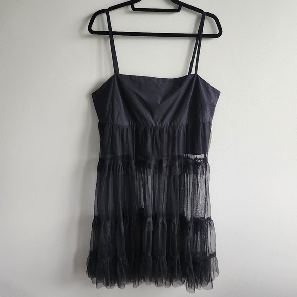 Anthropologie Maeve Tiered Tulle Tunic Dress Whimsigoth Witchy Dark Fairy Size L - Picture 3 of 11